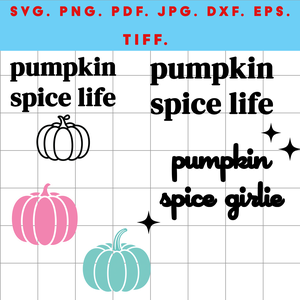 Őszi digitális csomag  Pumpkin Spice Life + Pumpkin Spice Girlie + rózsaszín és kék tök dizájn ZIP - művészet - grafika & illusztráció - digitális - Meska.hu