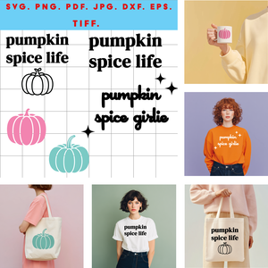 Őszi digitális csomag  Pumpkin Spice Life + Pumpkin Spice Girlie + rózsaszín és kék tök dizájn ZIP, Művészet, Grafika & Illusztráció, Digitális, Fotó, grafika, rajz, illusztráció, MESKA
