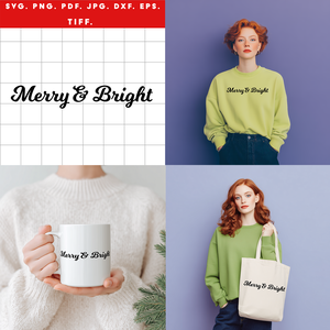 Merry and Bright  fekete retró karácsonyi digitális design ZIP / SVG, PNG, PDF, JPG, DXF, TIFF - Meska.hu