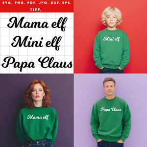 Karácsonyi családi felirat csomag  Mama Elf, Mini Elf, Papa Claus fekete design + ajándék matricaív - Meska.hu