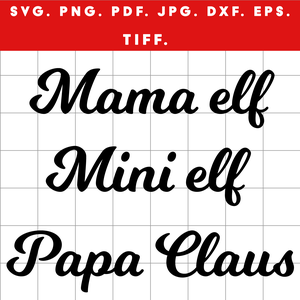 Karácsonyi családi felirat csomag  Mama Elf, Mini Elf, Papa Claus fekete design + ajándék matricaív - művészet - grafika & illusztráció - digitális - Meska.hu
