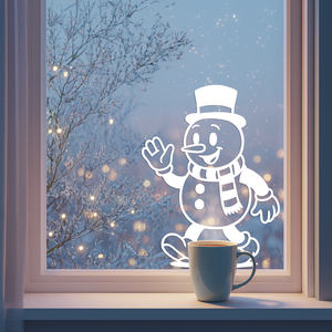 Fehér Cartoony Style sétáló hóember ablakmatrica  fehér öntapadós fóliából, több méretben - Meska.hu