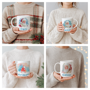 Névre szóló Mikulásos bögre  vízfesték hatású karácsonyi ajándék (3 dl) - Meska.hu