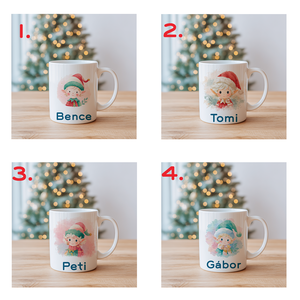Névre szóló Fiú Manós bögre  vízfesték hatású karácsonyi minta, 3 dl - otthon & életmód - konyhafelszerelés, tálalás - tálalás - bögre & csésze - Meska.hu