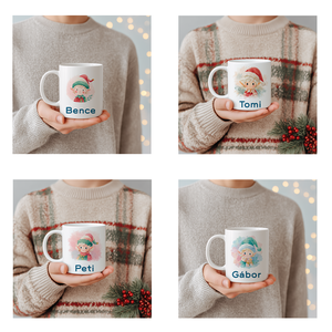 Névre szóló Fiú Manós bögre  vízfesték hatású karácsonyi minta, 3 dl, Otthon & Életmód, Konyhafelszerelés, tálalás, Tálalás, Bögre & Csésze, Fotó, grafika, rajz, illusztráció, Decoupage, transzfer és szalvétatechnika, MESKA