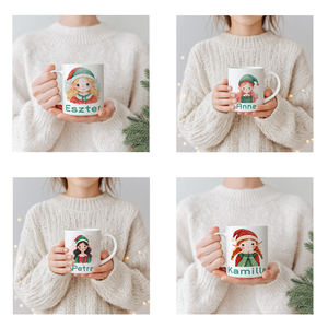 Névre szóló Lány Manós bögre  vízfesték hatású karácsonyi minta, 3 dl, Otthon & Életmód, Konyhafelszerelés, tálalás, Tálalás, Bögre & Csésze, Fotó, grafika, rajz, illusztráció, Decoupage, transzfer és szalvétatechnika, MESKA