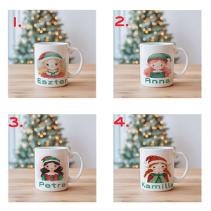 Névre szóló Lány Manós bögre  vízfesték hatású karácsonyi minta, 3 dl - otthon & életmód - konyhafelszerelés, tálalás - tálalás - bögre & csésze - Meska.hu
