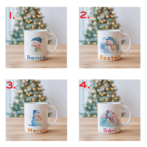 Névre szóló Hóemberes bögre  vízfesték hatású karácsonyi minta, 3 dl - otthon & életmód - konyhafelszerelés, tálalás - tálalás - bögre & csésze - Meska.hu