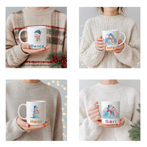 Névre szóló Hóemberes bögre  vízfesték hatású karácsonyi minta, 3 dl, Otthon & Életmód, Konyhafelszerelés, tálalás, Tálalás, Bögre & Csésze, Fotó, grafika, rajz, illusztráció, Decoupage, transzfer és szalvétatechnika, MESKA