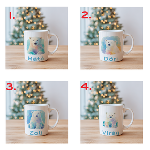Névre szóló Jegesmedvés bögre  vízfesték hatású minta, 3 dl - otthon & életmód - konyhafelszerelés, tálalás - tálalás - bögre & csésze - Meska.hu