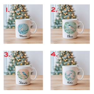 Névre szóló Madárkás bögre  vízfesték hatású téli ajándék (4 minta, 3 dl) - otthon & életmód - konyhafelszerelés, tálalás - tálalás - bögre & csésze - Meska.hu
