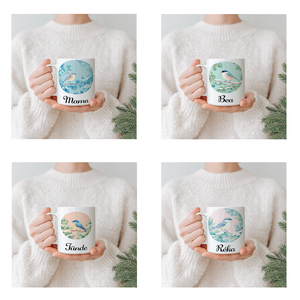 Névre szóló Madárkás bögre  vízfesték hatású téli ajándék (4 minta, 3 dl), Otthon & Életmód, Konyhafelszerelés, tálalás, Tálalás, Bögre & Csésze, Fotó, grafika, rajz, illusztráció, Decoupage, transzfer és szalvétatechnika, MESKA