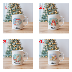 Névre szóló télikarácsonyi állatos bögre  4 minta közül választható - otthon & életmód - konyhafelszerelés, tálalás - tálalás - bögre & csésze - Meska.hu
