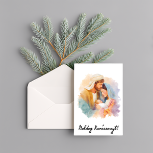 Karácsonyi kinyitható képeslap borítékkal  József, Mária és a kis Jézus mintával (A6) - Meska.hu