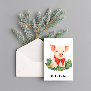 Újévi kinyitható képeslap borítékkal  Kismalac négylevelű lóherékkel mintával - Meska.hu