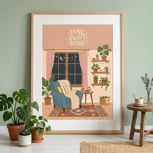 Home Sweet Home hangulatos otthon illusztráció � Nyomtatott falikép / Art print (A4, A5) - Meska.hu