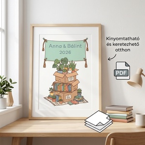 Személyre szabott költözős dobozok és növények � Névre szóló lakásavató falikép (Digitális PDF és Nyomtatott) - művészet - grafika & illusztráció - művészi nyomat - Meska.hu