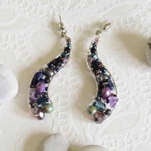 Fülbevaló Ívvarázs - szürkéskék, lila - ékszer - fülbevaló - lógó fülbevaló - Meska.hu