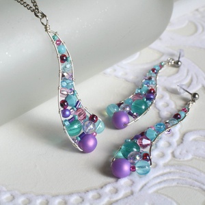 Lánc Ívvarázs - Hosszú - Türkiz, Lila, Rózsaszín - ékszer - nyaklánc - hosszú nyaklánc - Meska.hu