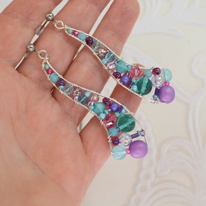 Fülbevaló Ívvarázs - szürkéskék, lila - ékszer - fülbevaló - lógó fülbevaló - Meska.hu