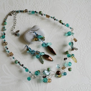 Lánc Pillefürt - Türkiz-Bronz - Nikkelmentes - Meska.hu