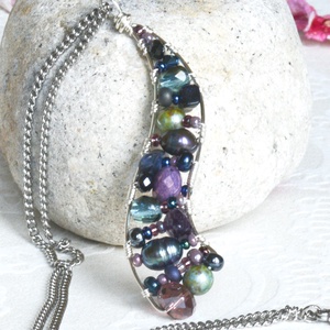 Lánc Ívvarázs - Hosszú - szürkéskék, lila, Ékszer, Nyaklánc, Hosszú nyaklánc, Ékszerkészítés, MESKA