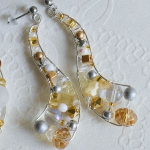 Fülbevaló Ívvarázs - Fehér, Ezüst, Arany, Ékszer, Fülbevaló, Lógó fülbevaló, Ékszerkészítés, MESKA