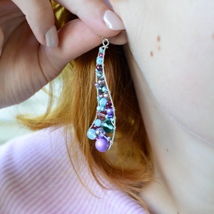 Fülbevaló Ívvarázs - szürkéskék, lila - ékszer - fülbevaló - lógó fülbevaló - Meska.hu