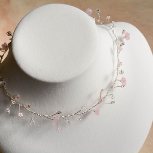 Lánc Pillefürt - Kristály-Rózsaszín, Esküvői - nikkelmentes - ékszer - nyaklánc - statement nyaklánc - Meska.hu