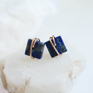 Bronz fülbevaló - lapis lazuli, beszúrós - Meska.hu