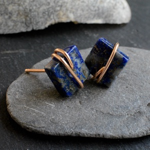 Bronz fülbevaló - lapis lazuli, beszúrós - ékszer - fülbevaló - pötty fülbevaló - Meska.hu