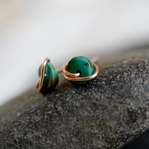 Bronz fülbevaló - türkiz, beszúrós, Ékszer, Fülbevaló, Pötty fülbevaló, Fémmegmunkálás, Ékszerkészítés, MESKA