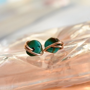 Bronz fülbevaló - türkiz, beszúrós - ékszer - fülbevaló - pötty fülbevaló - Meska.hu