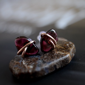 Bronz fülbevaló - gránát, beszúrós - Meska.hu