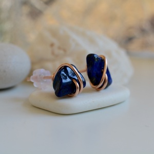 Valódi Bronz fülbevaló - lapis lazuli, beszúrós - ékszer - fülbevaló - fülékszer - Meska.hu