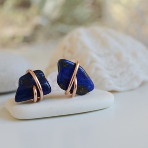 Valódi Bronz fülbevaló - lapis lazuli, beszúrós - ékszer - fülbevaló - fülékszer - Meska.hu