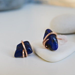 Valódi Bronz fülbevaló - lapis lazuli, beszúrós - Meska.hu