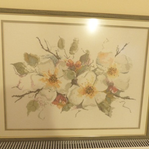 Keresztszemes kép alma virágokkal 52x66 cm, ajándéknak is kiváló, minőségi munka - művészet - textilkép - keresztszemes - Meska.hu