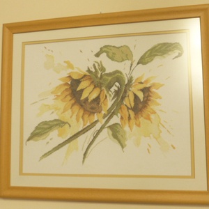 Keresztszemes kép napraforgó virágokkal 45x53 cm, ajándéknak is kiváló, minőségi munka - művészet - textilkép - keresztszemes - Meska.hu
