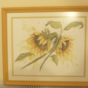 Keresztszemes kép napraforgó virágokkal 45x53 cm, ajándéknak is kiváló, minőségi munka - művészet - textilkép - keresztszemes - Meska.hu