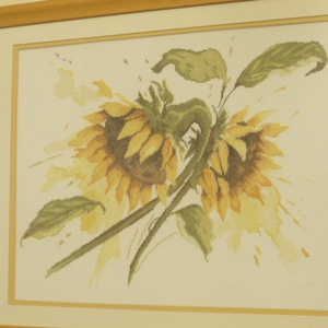 Keresztszemes kép napraforgó virágokkal 45x53 cm, ajándéknak is kiváló, minőségi munka - művészet - textilkép - keresztszemes - Meska.hu