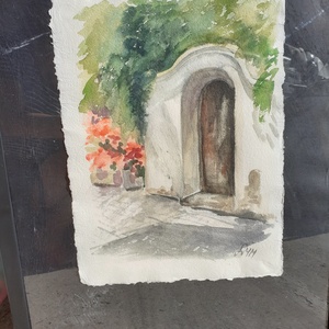 Akvarell, vízfestmény-Ajtó, keretben, 54x74 cm, ajándéknak is kiváló - művészet - festmény - akvarell - Meska.hu