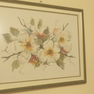Keresztszemes kép alma virágokkal 52x66 cm, ajándéknak is kiváló, minőségi munka - otthon & életmód - dekoráció - kép & falikép - üvegkép - Meska.hu
