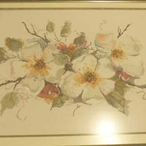 Keresztszemes kép alma virágokkal 52x66 cm, ajándéknak is kiváló, minőségi munka - otthon & életmód - dekoráció - kép & falikép - üvegkép - Meska.hu