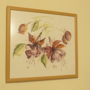 Keresztszemes kép fukszia virágokkal 47x52 cm,ajándéknak is kiváló, minőségi munka - otthon & életmód - dekoráció - kép & falikép - üvegkép - Meska.hu