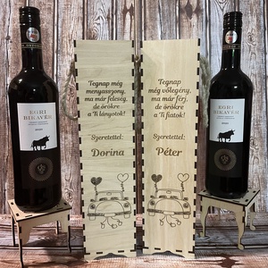 Szülőköszöntő szett, virág boxok szív mintájú ajtókkal, gravírozott idézettel, bortartókkal, Just Married mintával - esküvő - emlék & ajándék - szülőköszöntő ajándék - Meska.hu