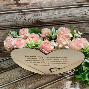 Szülőköszöntő szett, szív alakú virág boxok, gravírozott előlappal, bortartókkal, Just Married mintával - esküvő - emlék & ajándék - szülőköszöntő ajándék - Meska.hu