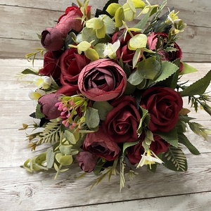 Örök menyasszonyi csokor vőlegény kitűzővel - bordó - esküvő - menyasszonyi- és dobócsokor - Meska.hu