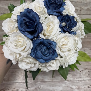 Örök menyasszonyi csokor vőlegény kitűzővel - kék-fehér - esküvő - menyasszonyi- és dobócsokor - Meska.hu
