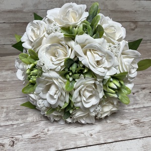 Örök menyasszonyi csokor vőlegény kitűzővel - fehér - esküvő - menyasszonyi- és dobócsokor - Meska.hu